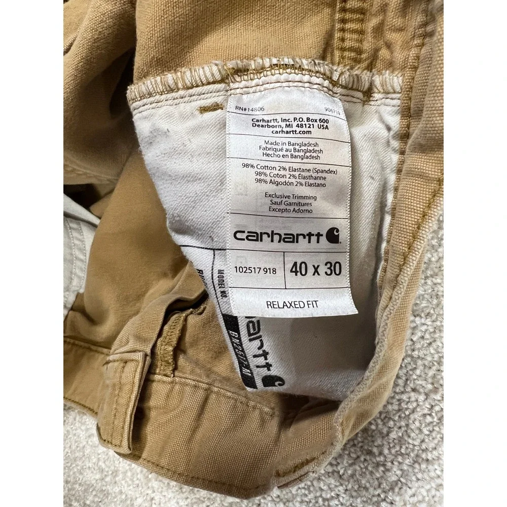 Carhartt Relaxed Fit Rugged Flex BN2517-M Canvas Work Pants Mens 40x30 Tan *Read